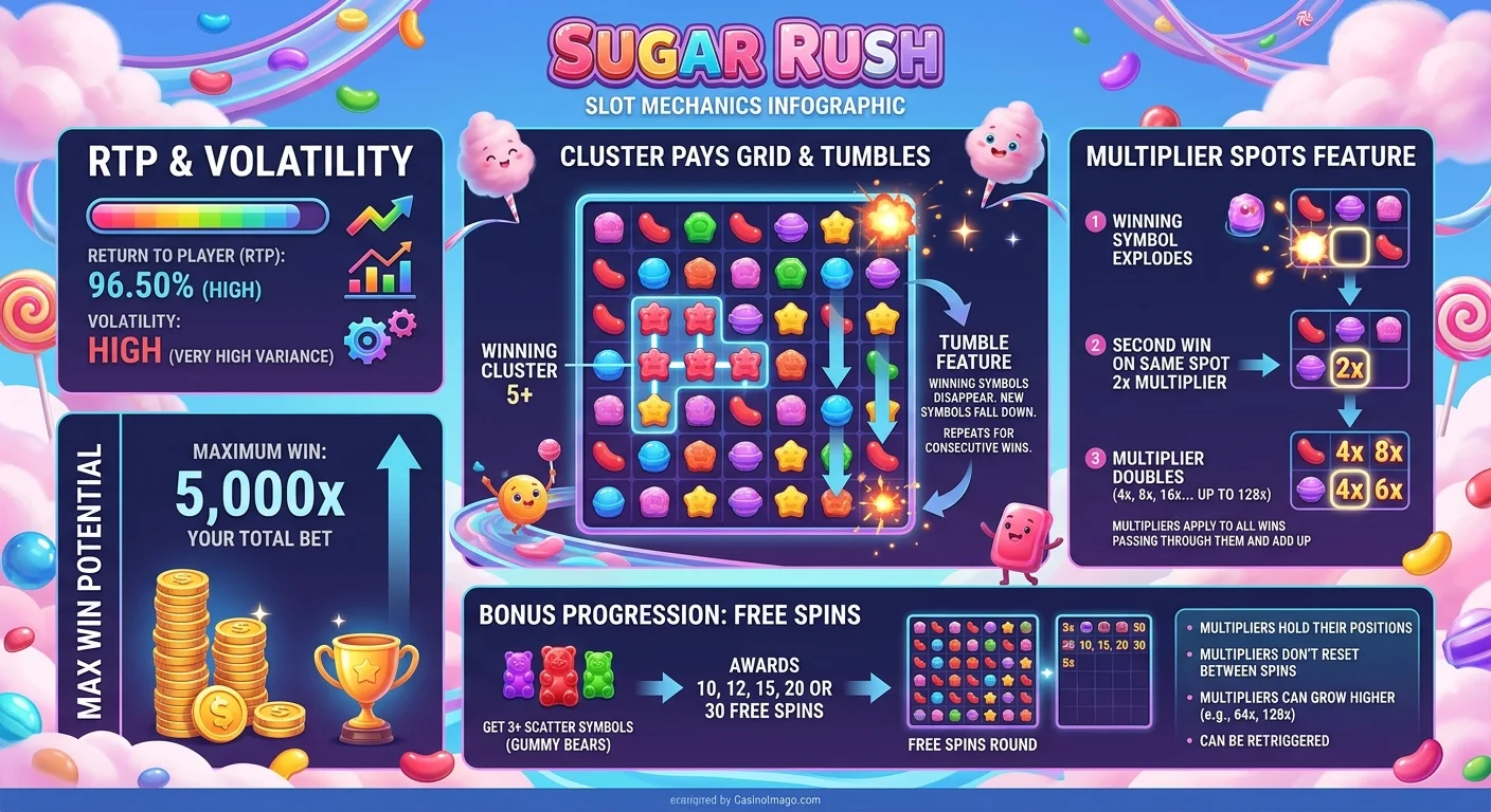 Sugar Rush: the cluster-pays slot that keeps getting attention mid image